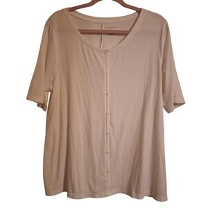 Lane Bryant Cream Button-Front Ribbed Short Sleeve Top